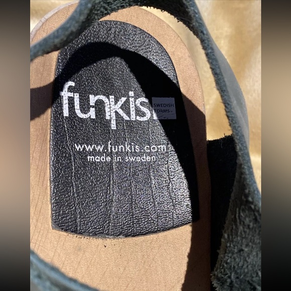 Funkis Swedish Forms Frida Heel Sandals Sz 37 Green Suede Wood Clog Platform - Picture 10 of 12